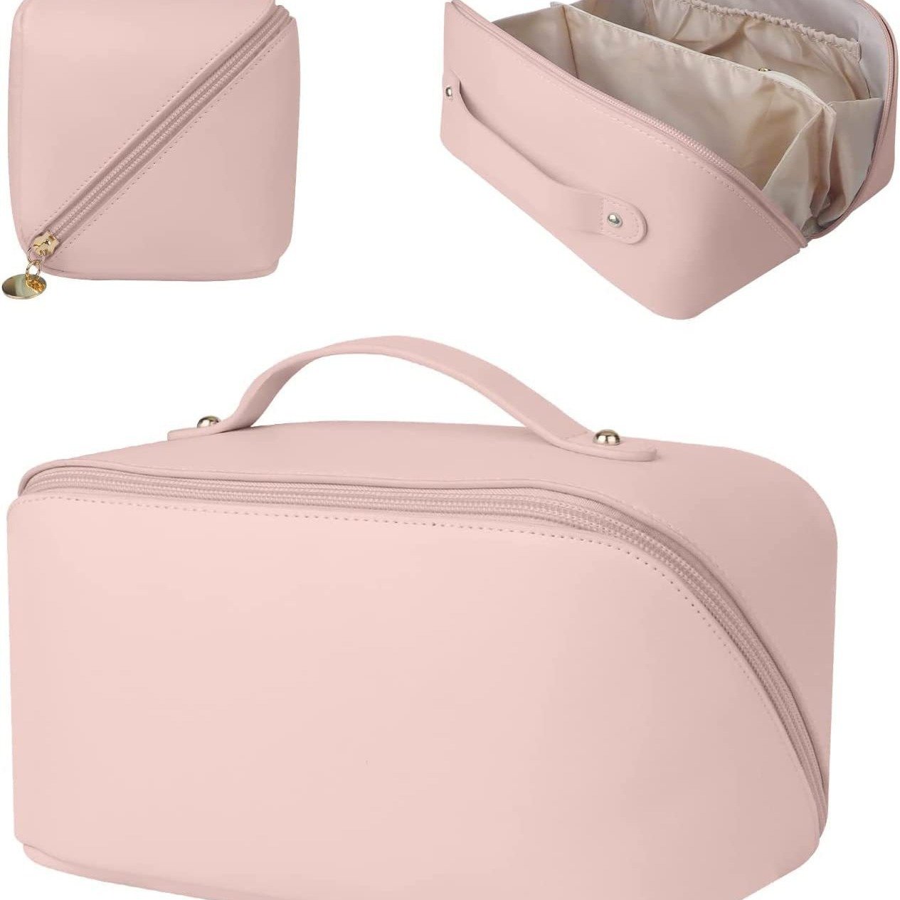 New custom travel bag portable women's makeup bag soft handle multi-functional open makeup storage bag