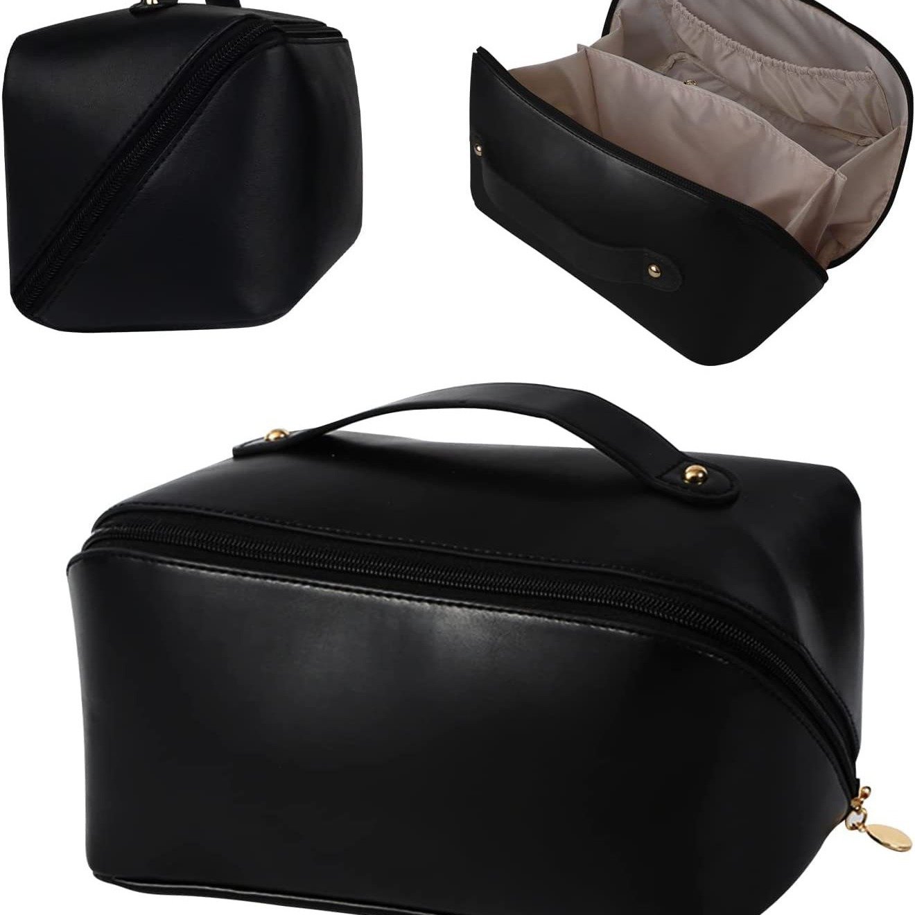 New custom travel bag portable women's makeup bag soft handle multi-functional open makeup storage bag