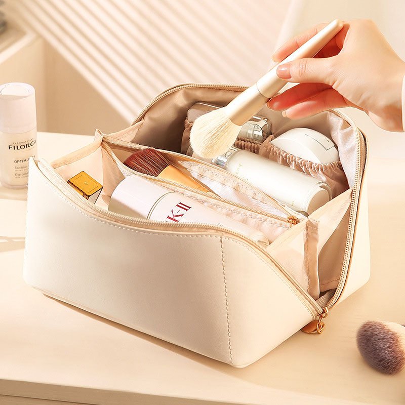 New custom travel bag portable women's makeup bag soft handle multi-functional open makeup storage bag