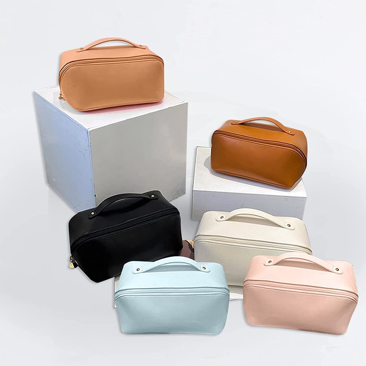 New custom travel bag portable women's makeup bag soft handle multi-functional open makeup storage bag