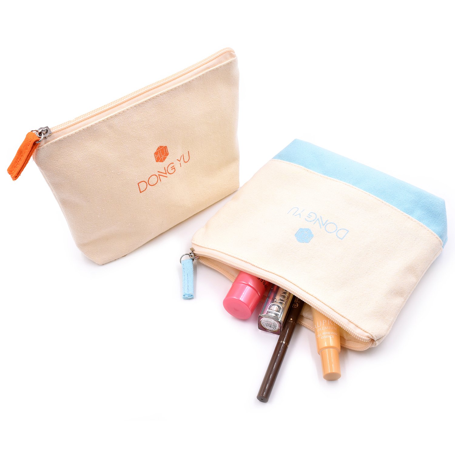 Hot sale Custom Logo Makeup Bag Portable Toiletry Pouch Girls Zipper Soft Canvas Cosmetic Bags