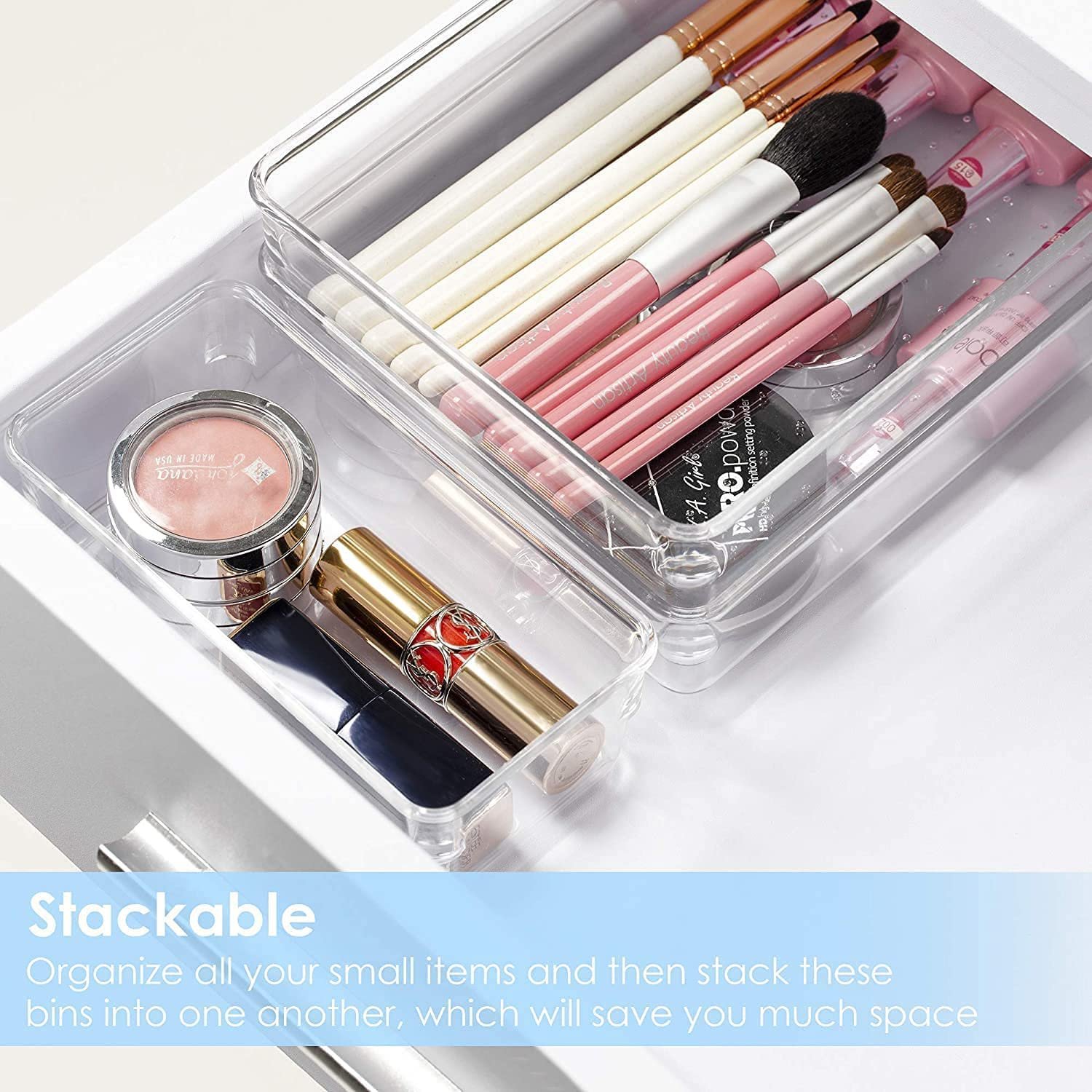 Super Export Quality Bathroom Drawer Tray Dividers Plastic Vanity Organizers Storage Bins For Makeup Dresser Tray