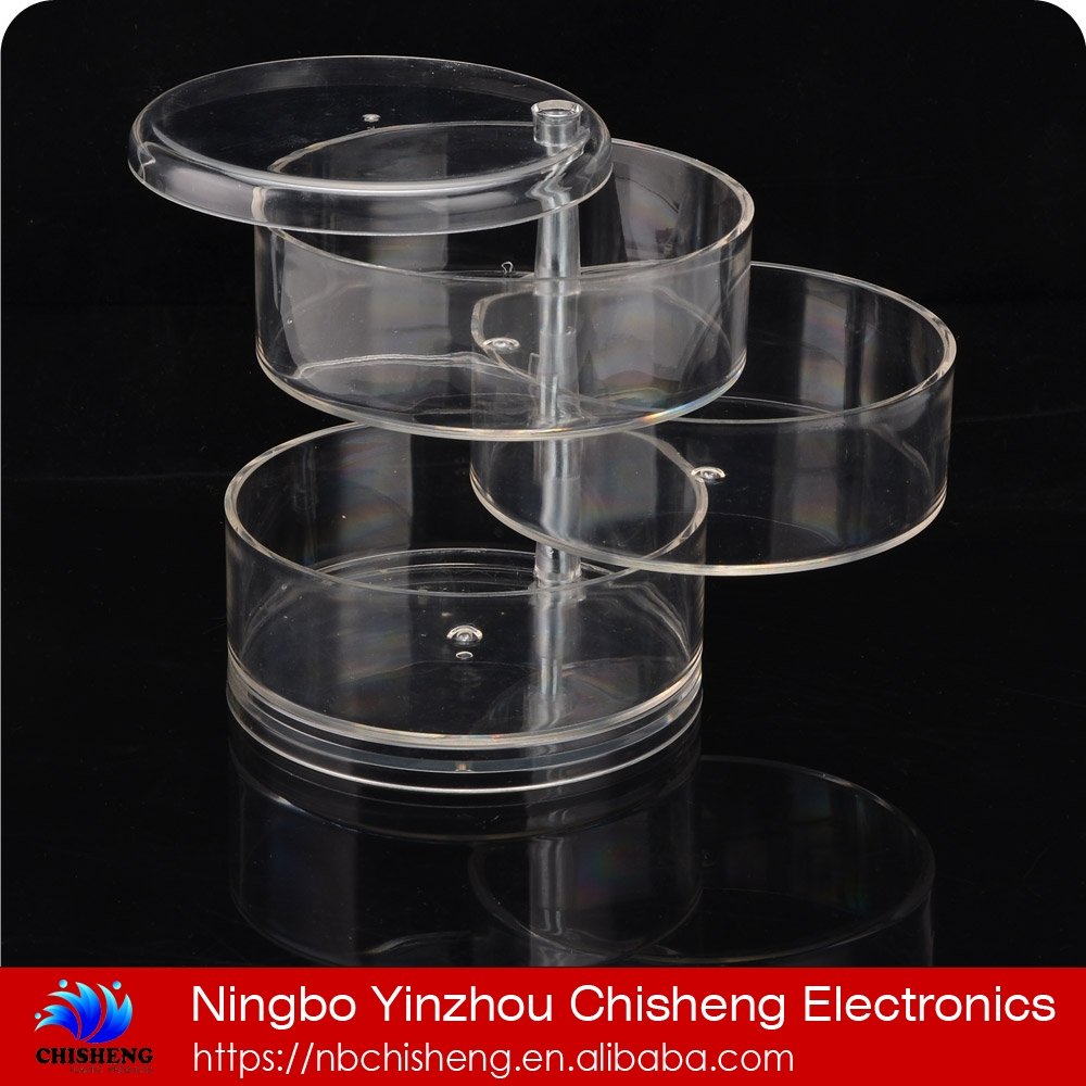 Multifunctional 3 layer tier Clear Acrylic Makeup Storage Box Plastic Crystal Rotating Makeup Cosmetic Organizer