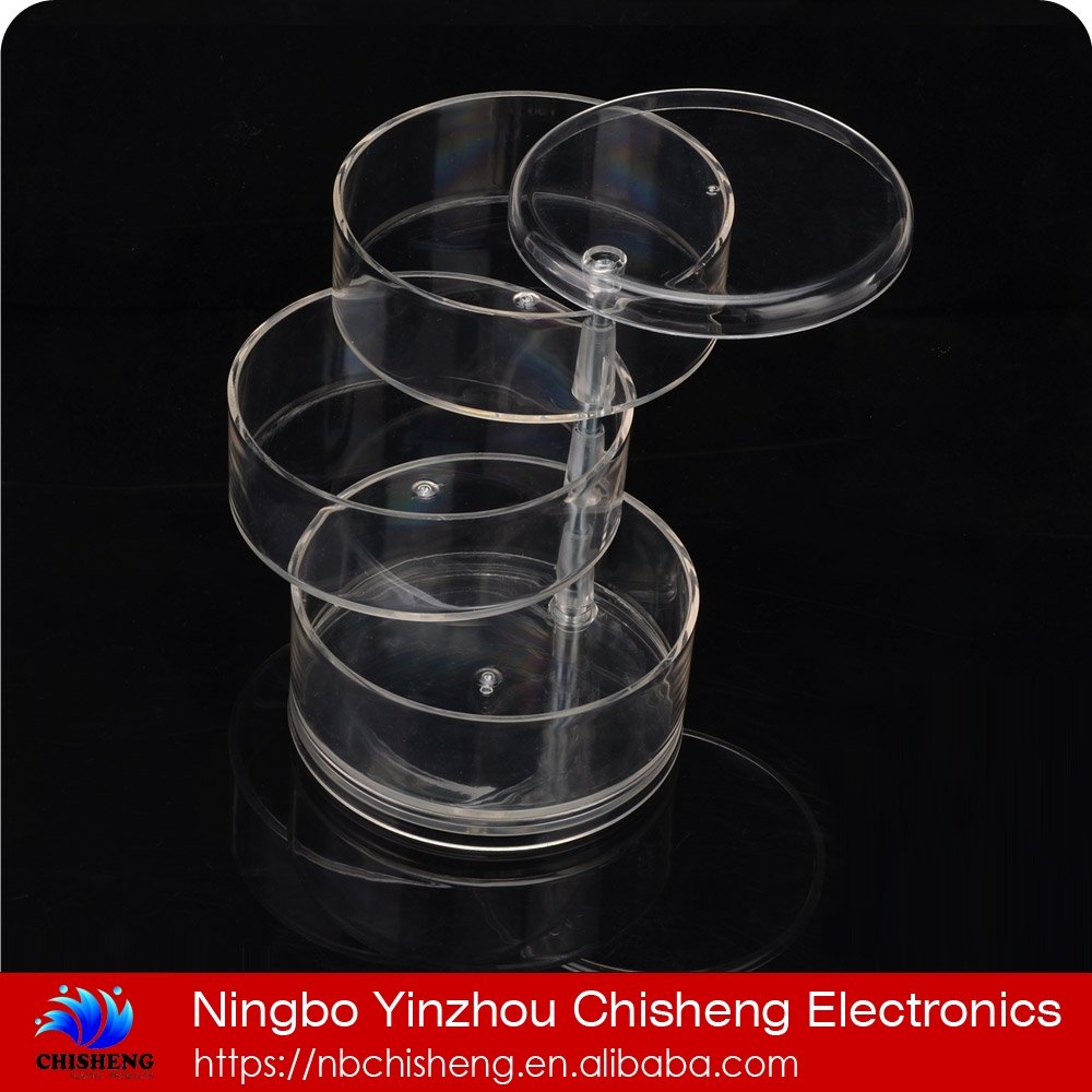 Multifunctional 3 layer tier Clear Acrylic Makeup Storage Box Plastic Crystal Rotating Makeup Cosmetic Organizer