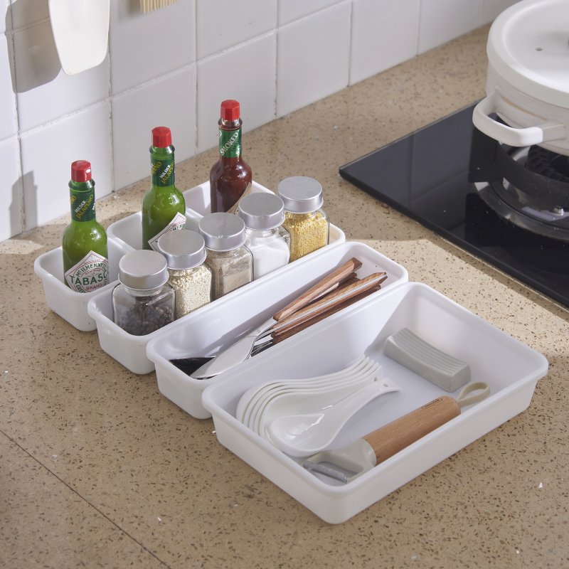 8 PCS Clear Plastic Drawer Organizers Set Organizer Trays Storage Bins for Makeup Bedroom Kitchen Gadgets Utensils and Office