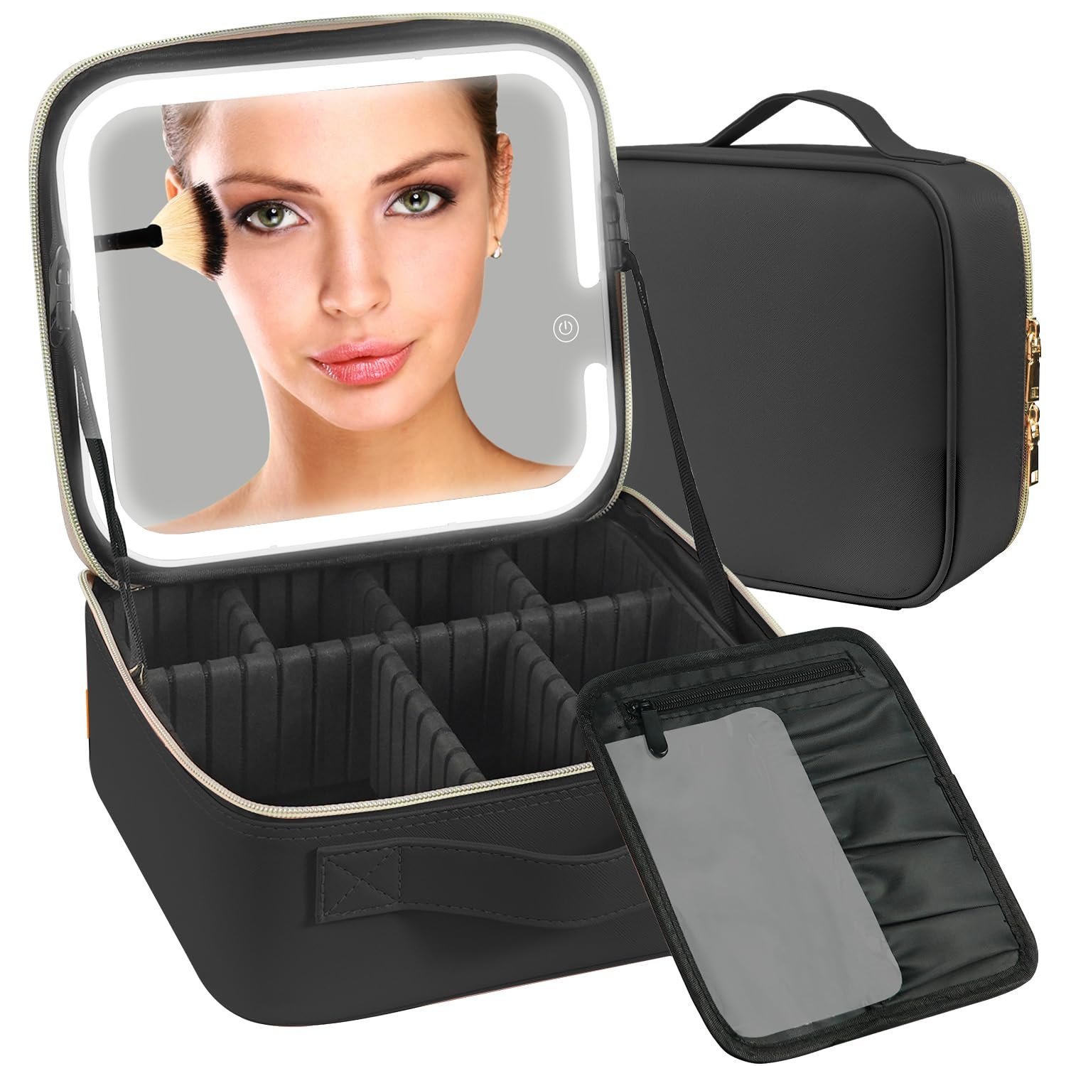 Wholesale Travel Makeup Bag with Led Mirror with Adjustable Divider Cosmetic Organizer Storage Bag for Women Beauty Tools
