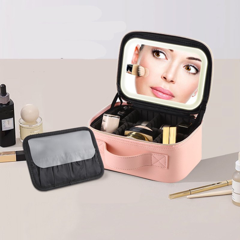 Wholesale Travel Makeup Bag with Led Mirror with Adjustable Divider Cosmetic Organizer Storage Bag for Women Beauty Tools