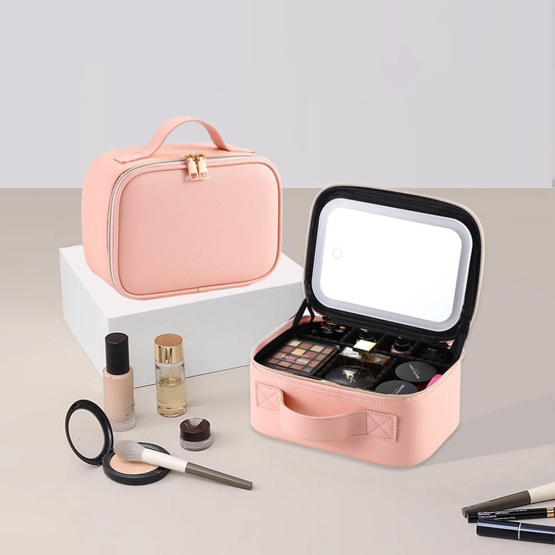 Wholesale Travel Makeup Bag with Led Mirror with Adjustable Divider Cosmetic Organizer Storage Bag for Women Beauty Tools