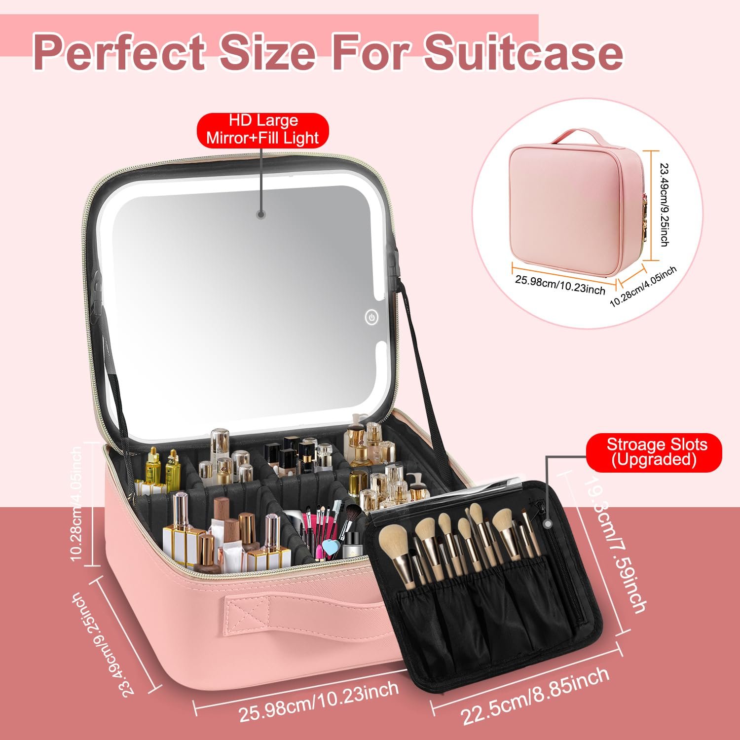 Wholesale Travel Makeup Bag with Led Mirror with Adjustable Divider Cosmetic Organizer Storage Bag for Women Beauty Tools
