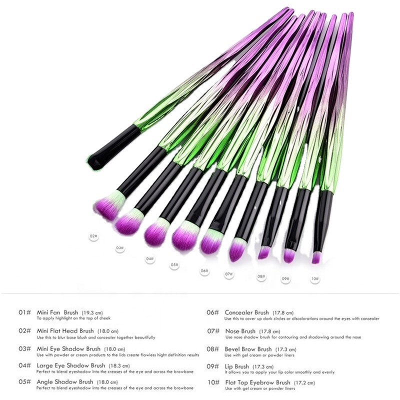 Professional Colorful Makeup Brush Kit Private Label Makeup Brushes 10Pcs Cosmetics Set