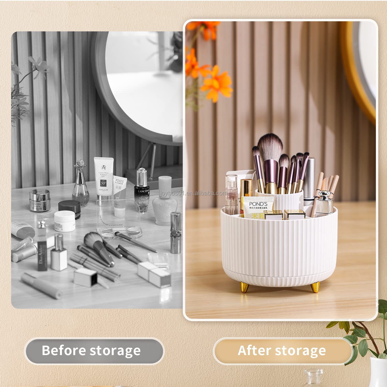 JOYBOS Makeup Brush Holder Organizer 360 degree Rotating Pencil Pen Holder Cup Desk Accessories