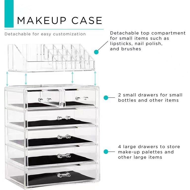 Manufacturer wholesale OEM Large Stackable Make Up organizer Jewelry Storage box Clear acrylic Cosmetic Makeup Drawer Organizer