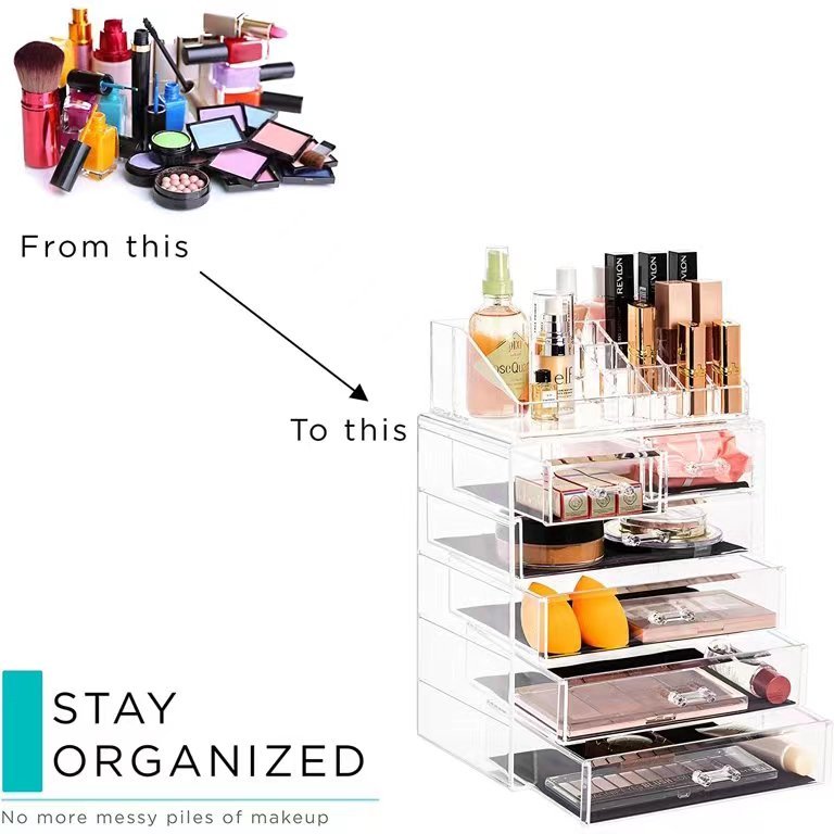 Manufacturer wholesale OEM Large Stackable Make Up organizer Jewelry Storage box Clear acrylic Cosmetic Makeup Drawer Organizer