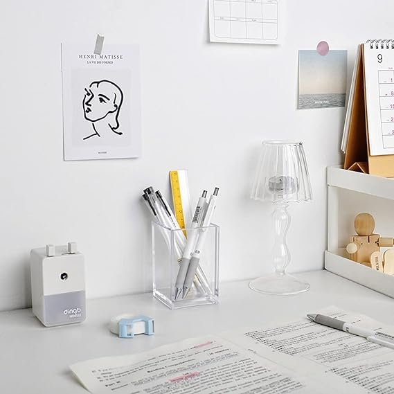 Clear Acrylic Desk Accessory Pencil Pen Holder and Makeup Brush Cup Organized Stationery Organizer Display Rack for Office Use