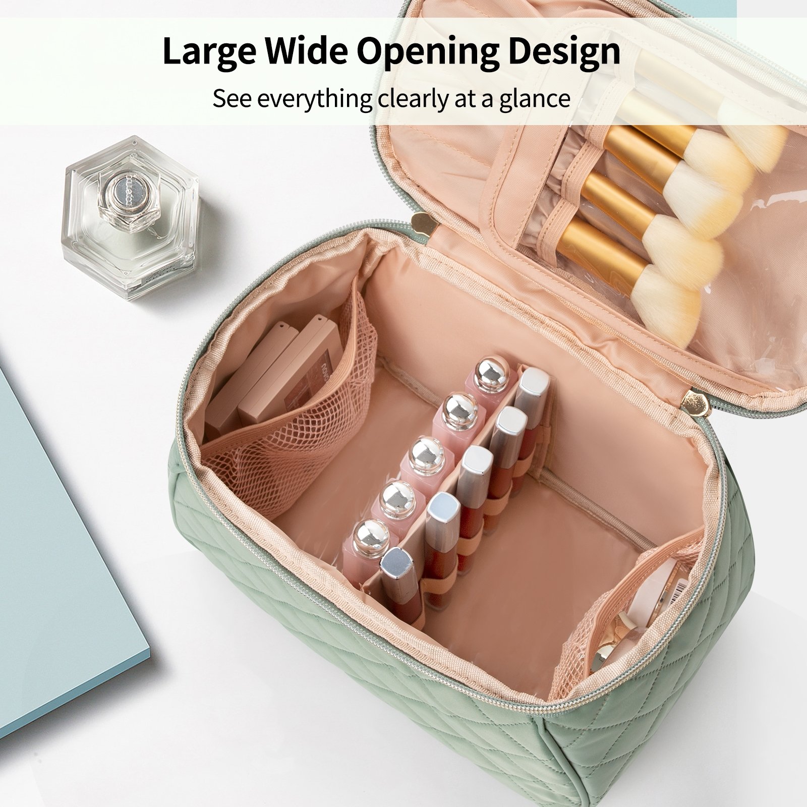 U-shaped Portable Professional Large Capacity Beauty Cosmetic Organizer Makeup Bag Storage Waterproof Easy to Clean