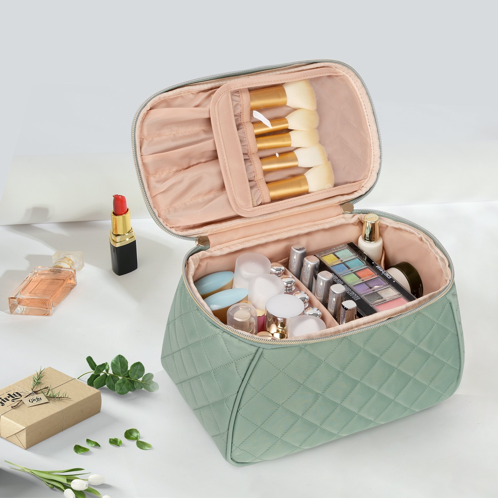 U-shaped Portable Professional Large Capacity Beauty Cosmetic Organizer Makeup Bag Storage Waterproof Easy to Clean