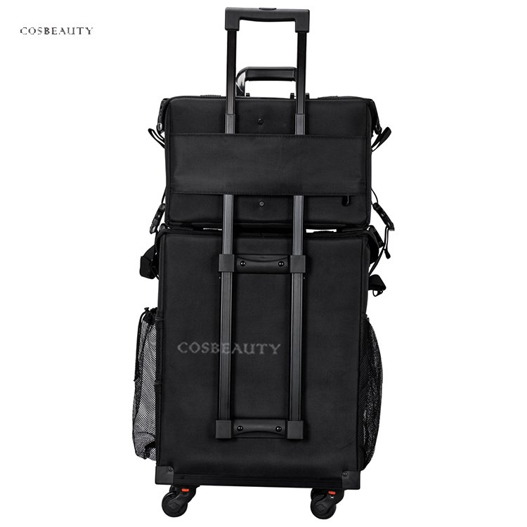 2in1 set Professional Artist Cosmetic Trolley Bag Nylon Suitcase Travel Rolling Make Up Storage Train Case