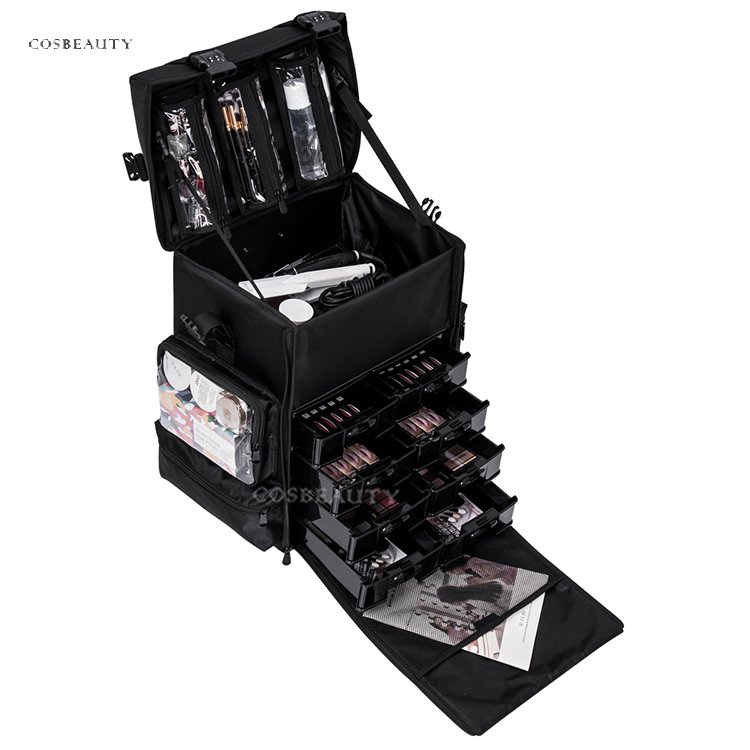 2in1 set Professional Artist Cosmetic Trolley Bag Nylon Suitcase Travel Rolling Make Up Storage Train Case