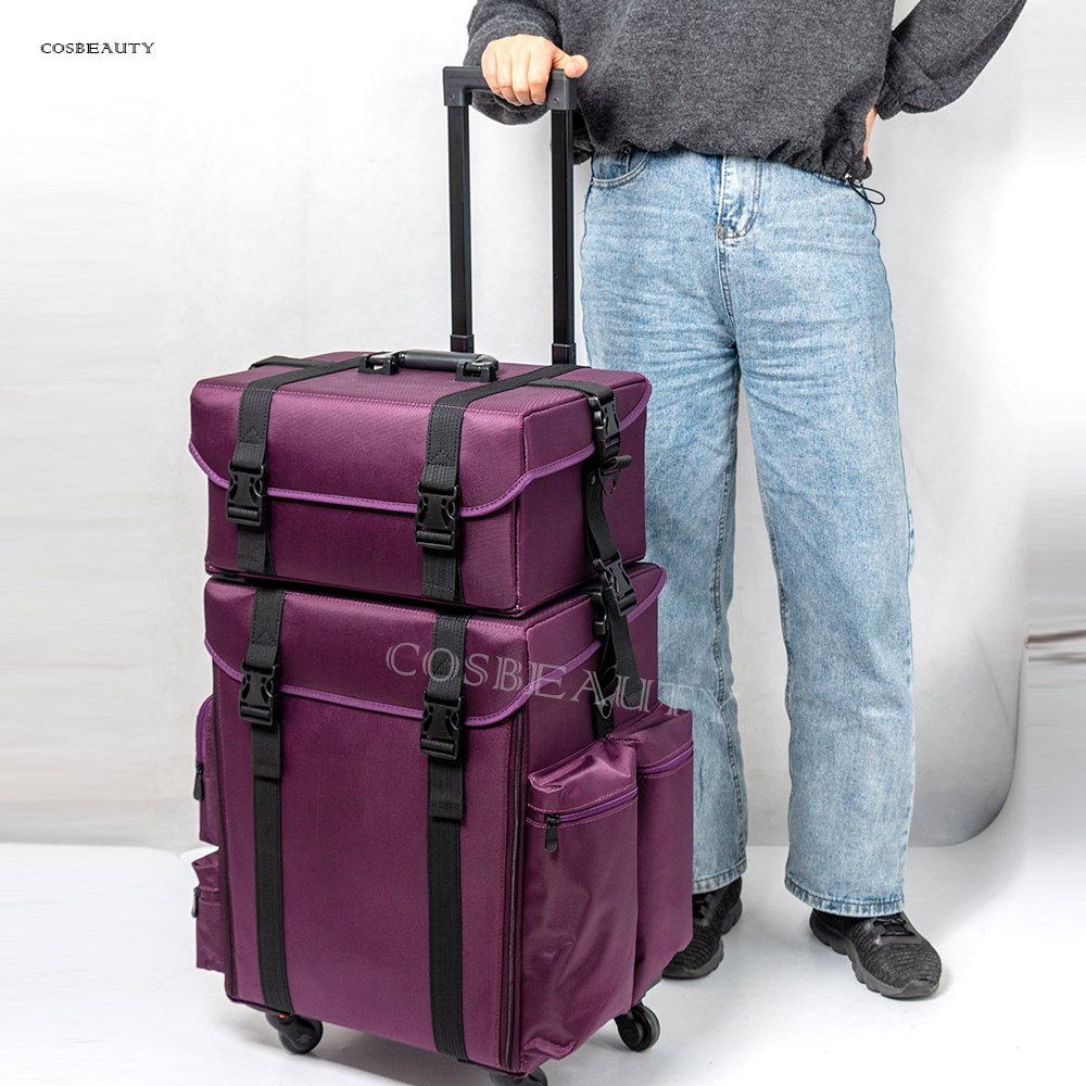 2in1 set Professional Artist Cosmetic Trolley Bag Nylon Suitcase Travel Rolling Make Up Storage Train Case
