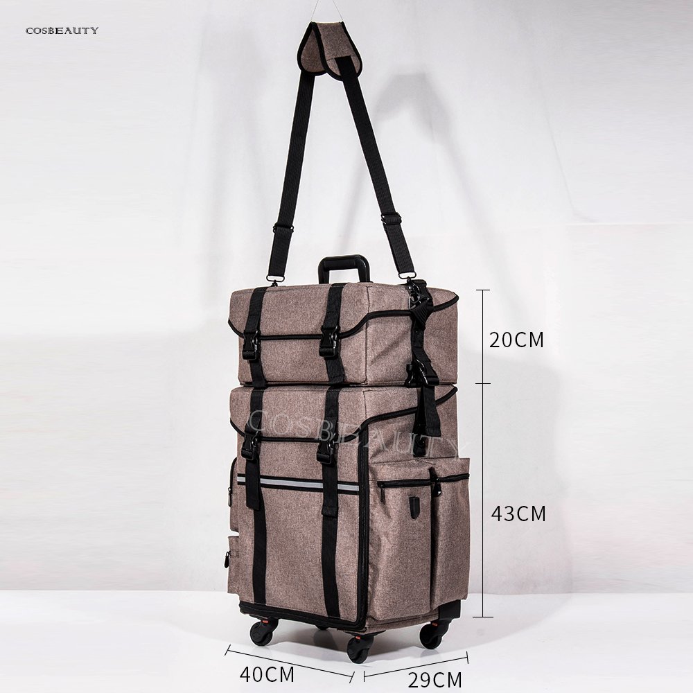 2in1 set Professional Artist Cosmetic Trolley Bag Nylon Suitcase Travel Rolling Make Up Storage Train Case