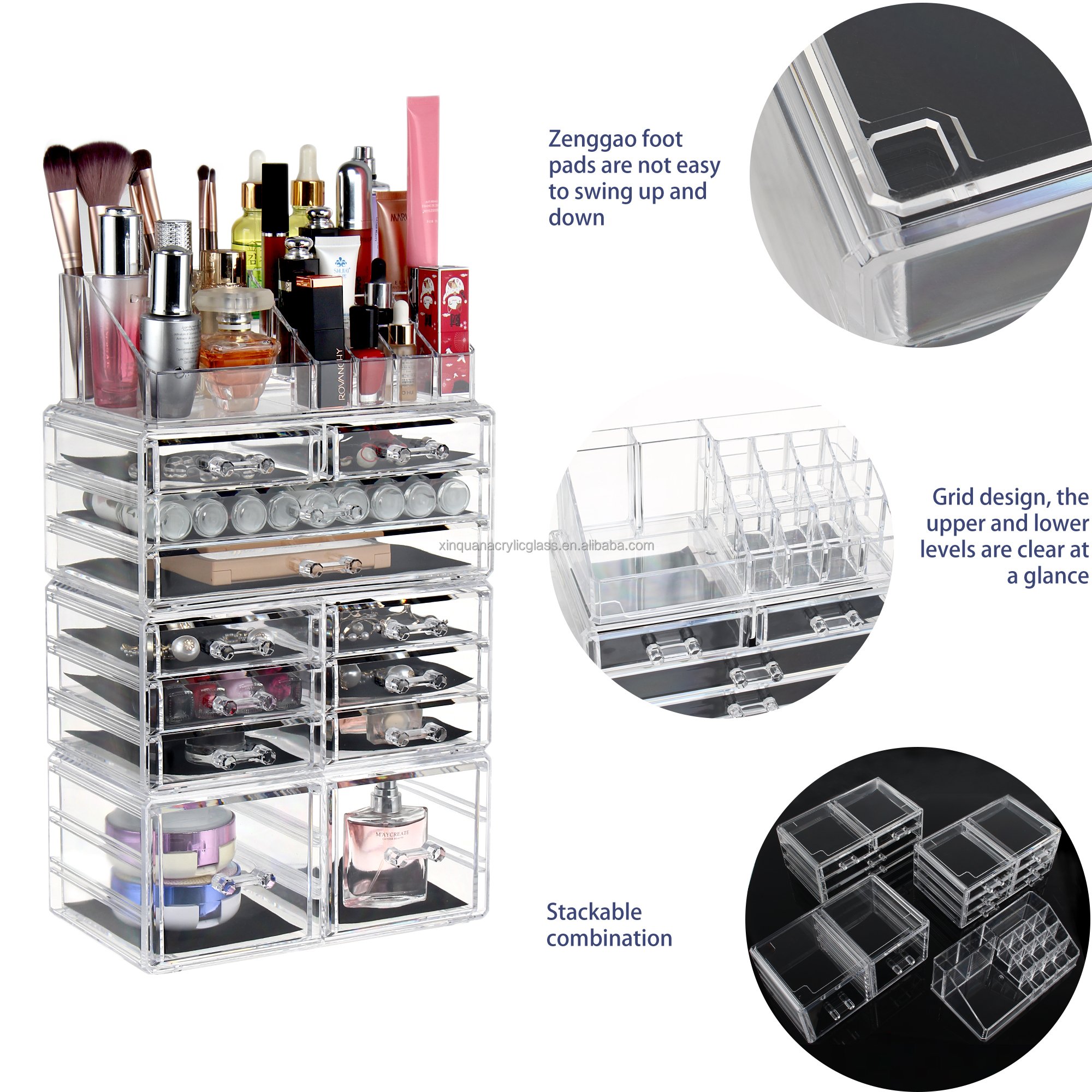Customized OEM/ODM Clear Makeup Storage Organizer Drawers Skin Care Large Cosmetic Display Cases Stackable Storage Box