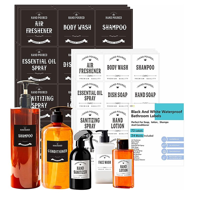 Custom Waterproof Hand Soap Stickers Kitchen Containers Bottles Refillable With Labels For Home Kitchen Bathroom Soap Dispenser