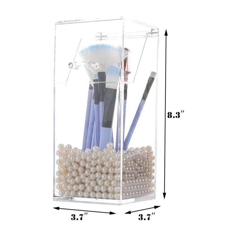 Elegant Acrylic Makeup Brush Container, Clear Makeup Brush Holder Standing on the Dressing Desk with Lid