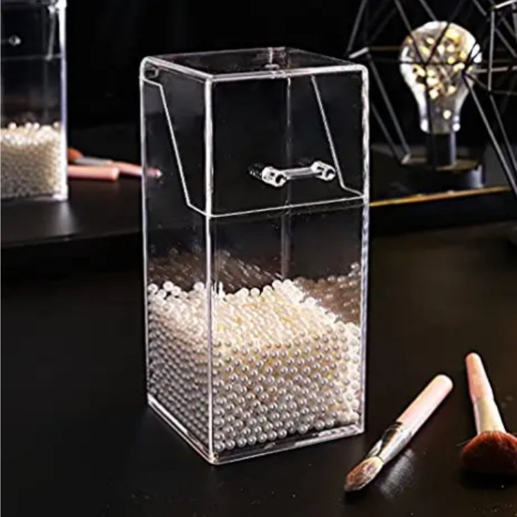 Elegant Acrylic Makeup Brush Container, Clear Makeup Brush Holder Standing on the Dressing Desk with Lid