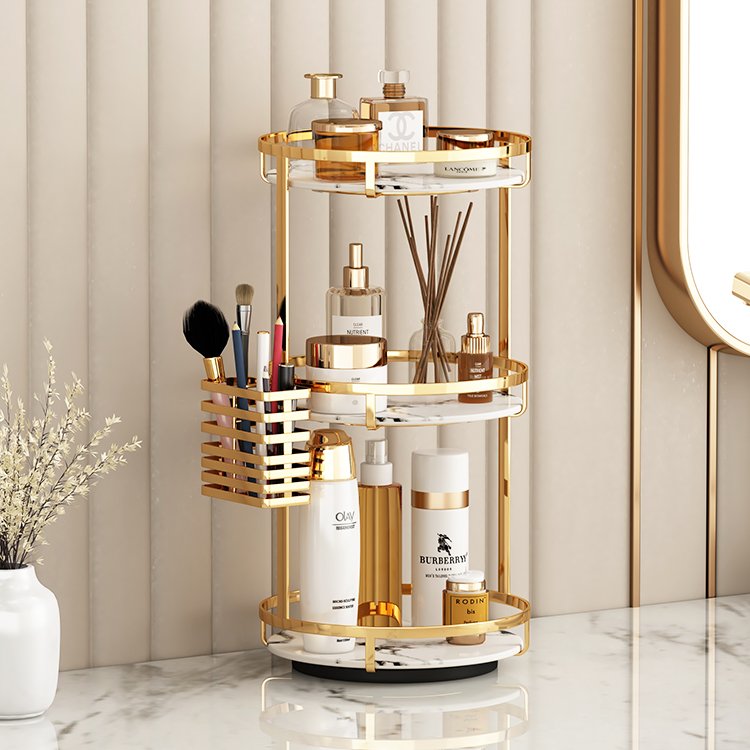metal gold rotating makeup organizer cosmetic shelf accessories luxury
