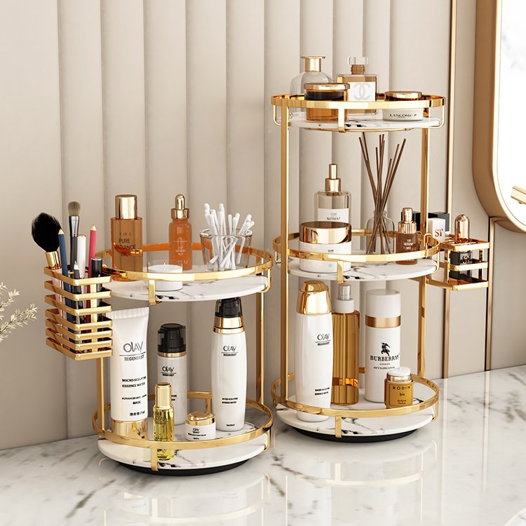 metal gold rotating makeup organizer cosmetic shelf accessories luxury