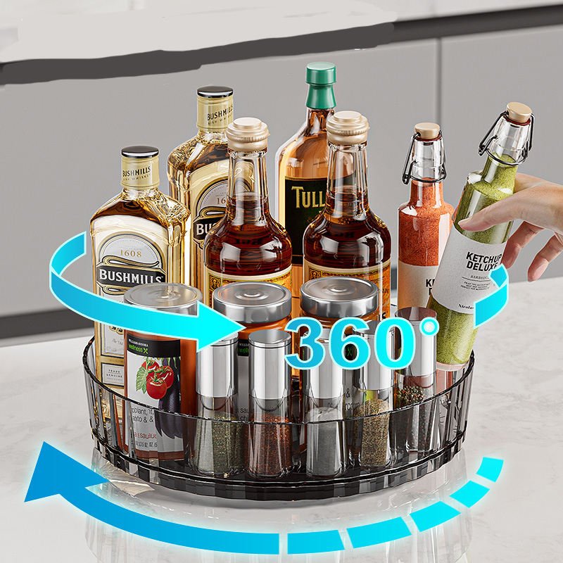 Transparent Kitchen Countertop Storage Cosmetic Makeup Organizers for Pantry Rotating Kitchen Seasoning Spice Tray