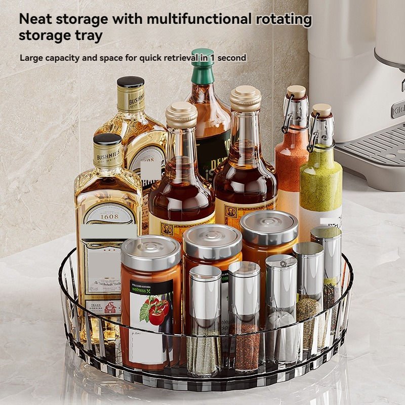 Transparent Kitchen Countertop Storage Cosmetic Makeup Organizers for Pantry Rotating Kitchen Seasoning Spice Tray