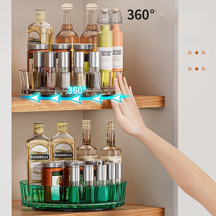 Transparent Kitchen Countertop Storage Cosmetic Makeup Organizers for Pantry Rotating Kitchen Seasoning Spice Tray