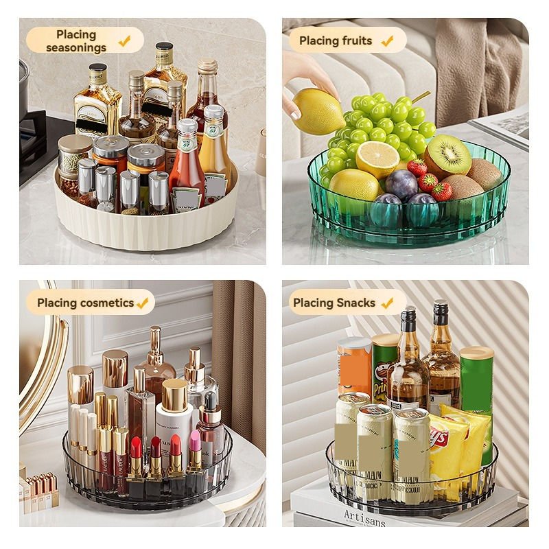 Transparent Kitchen Countertop Storage Cosmetic Makeup Organizers for Pantry Rotating Kitchen Seasoning Spice Tray