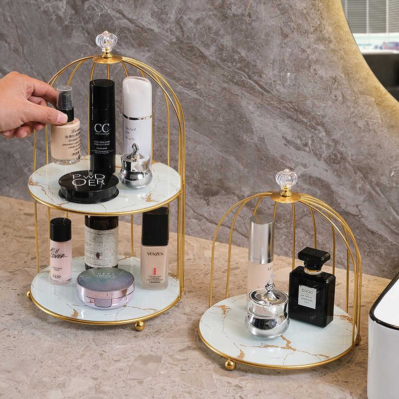 Luxury Gold Bathroom Shelf Toilet Table Countertop Organizer Cosmetic Storage Box with Lipstick Holder Makeup Brush Rack