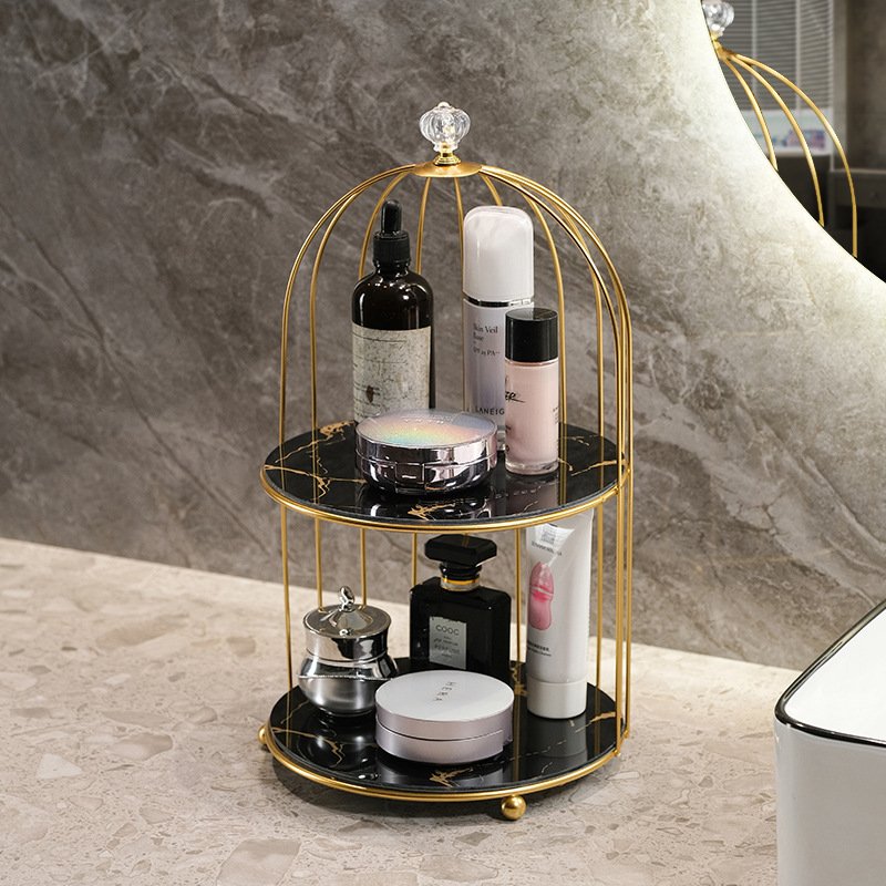 Luxury Gold Bathroom Shelf Toilet Table Countertop Organizer Cosmetic Storage Box with Lipstick Holder Makeup Brush Rack