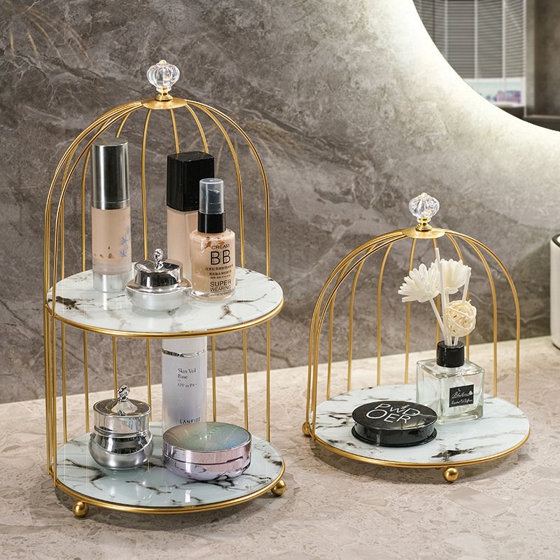 Luxury Gold Bathroom Shelf Toilet Table Countertop Organizer Cosmetic Storage Box with Lipstick Holder Makeup Brush Rack