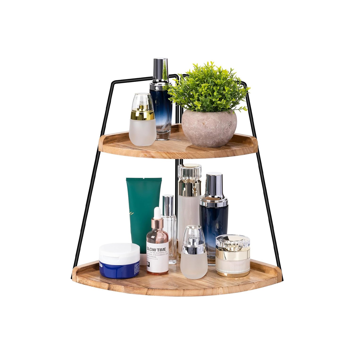 Wooden Corner Shelf Makeup Stack Skincare Organizers And Storage Bathroom Counter Organizer