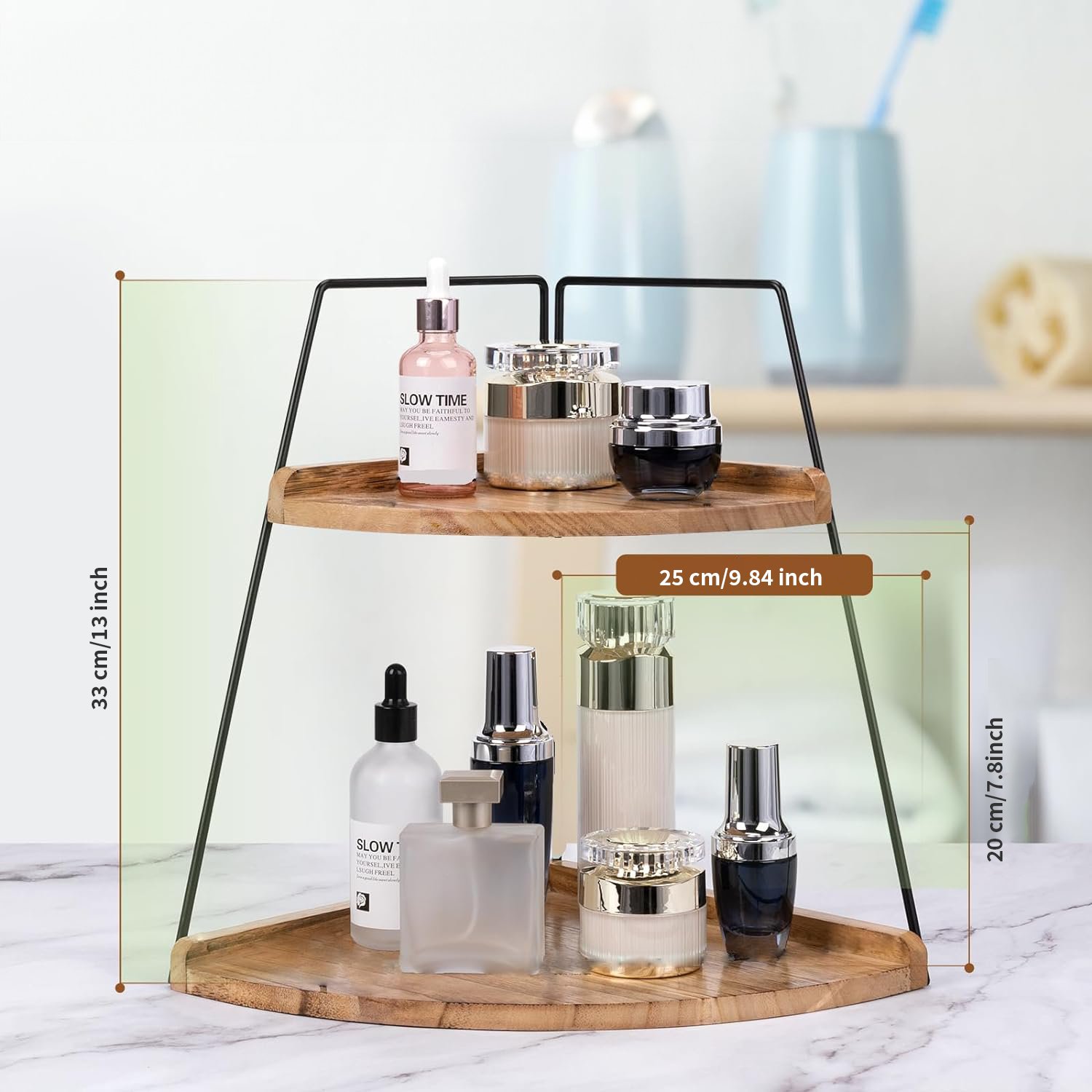 Wooden Corner Shelf Makeup Stack Skincare Organizers And Storage Bathroom Counter Organizer