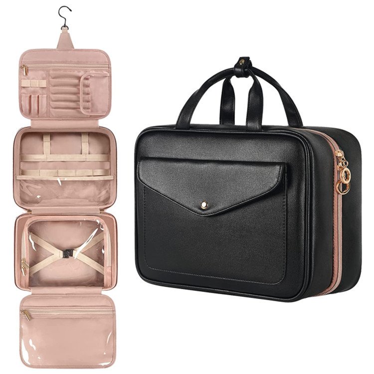 Travel Bathroom Storage Bag Large Cosmetic Travel Bags Waterproof PU Leather Makeup Bag Organizer