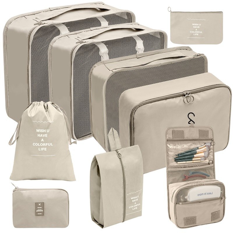 Factory 9pcs set wash and makeup bag Waterproof Clothes Packing Luggage Organizer Cubes Travel Storage Bags Set