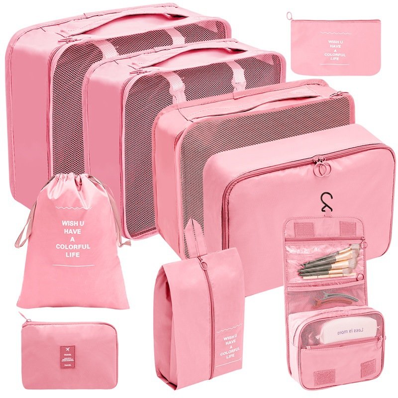Factory 9pcs set wash and makeup bag Waterproof Clothes Packing Luggage Organizer Cubes Travel Storage Bags Set