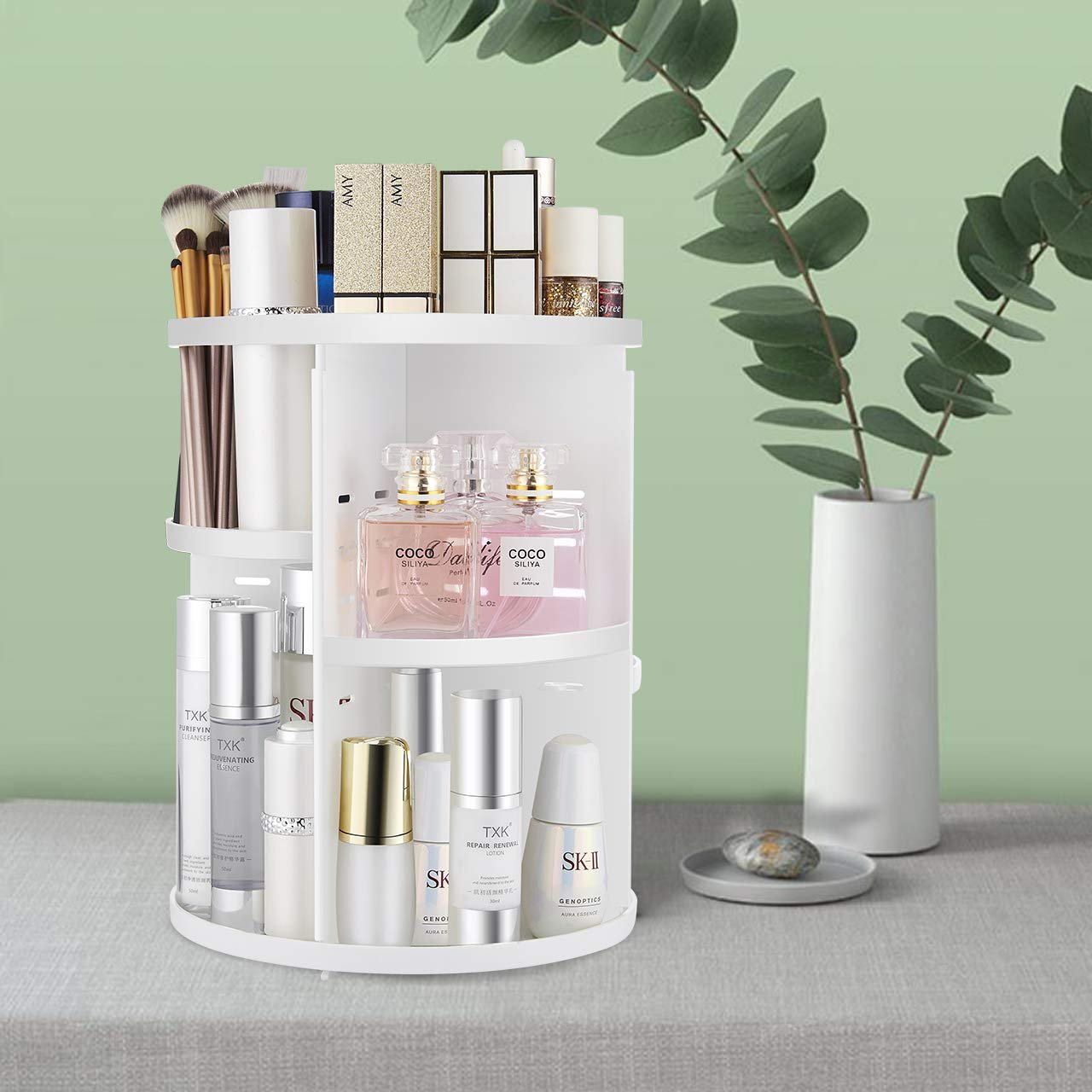 Latest Products 2022 Large Capacity Make up Caddy Shelf Countertop Organizer White Plastic Foldable Cosmetic Storage Display Box