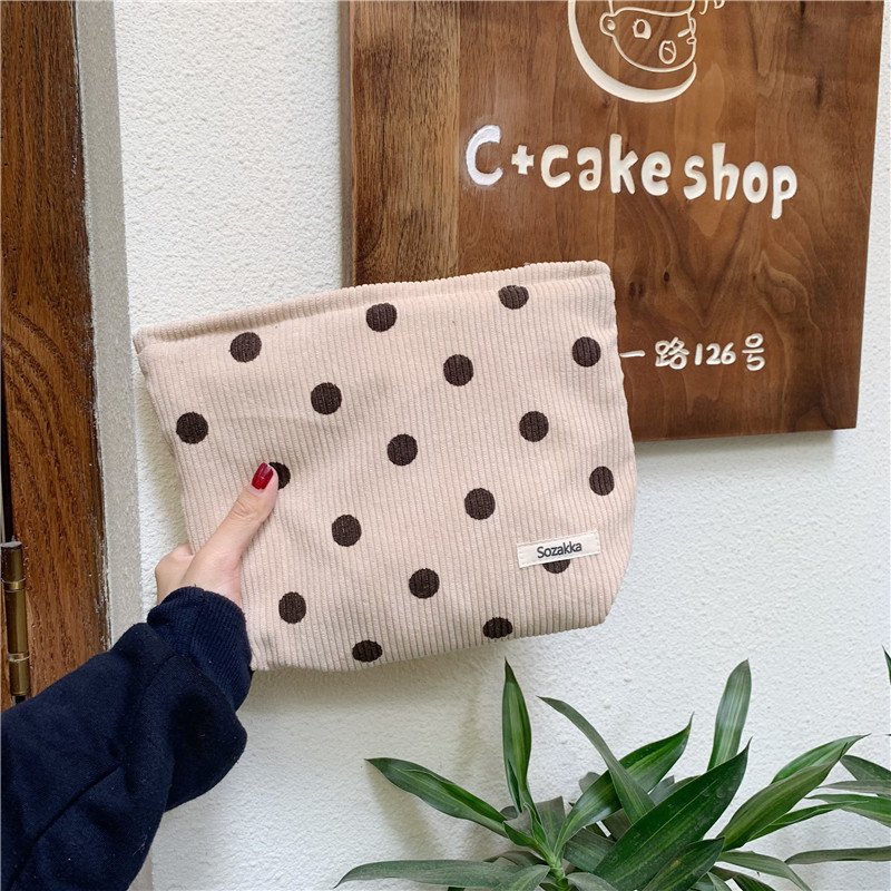 Makeup Bag For Women - Corduroy Cosmetic Bags Aesthetic Design Ladies Tote Bag,Women's Pencil Case,Cute Smiley Face Makeup Organ
