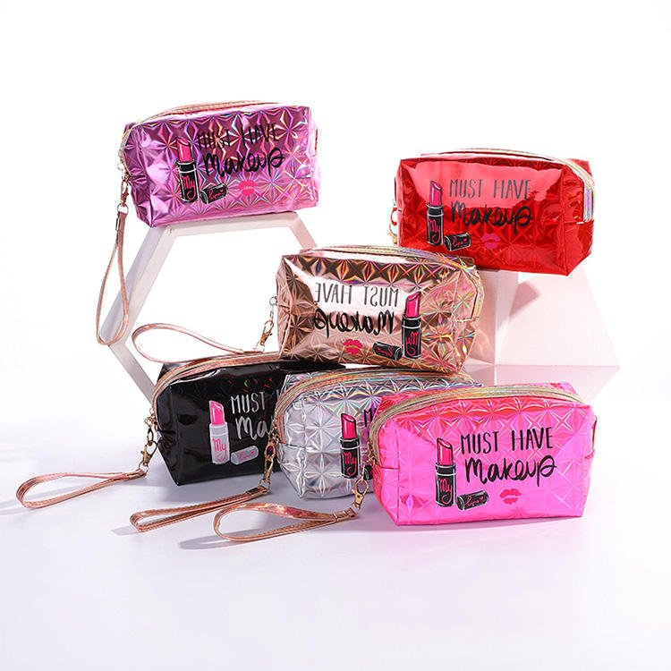 2022 custom logo bulk quilted small mini Holographic men makeup and storage cosmetic bags organizer or pouches case