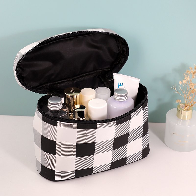 Customized Ciffnoo NO. 8521-SET high quality checkered print cosmetic skincare storage nylon makeup bags sets