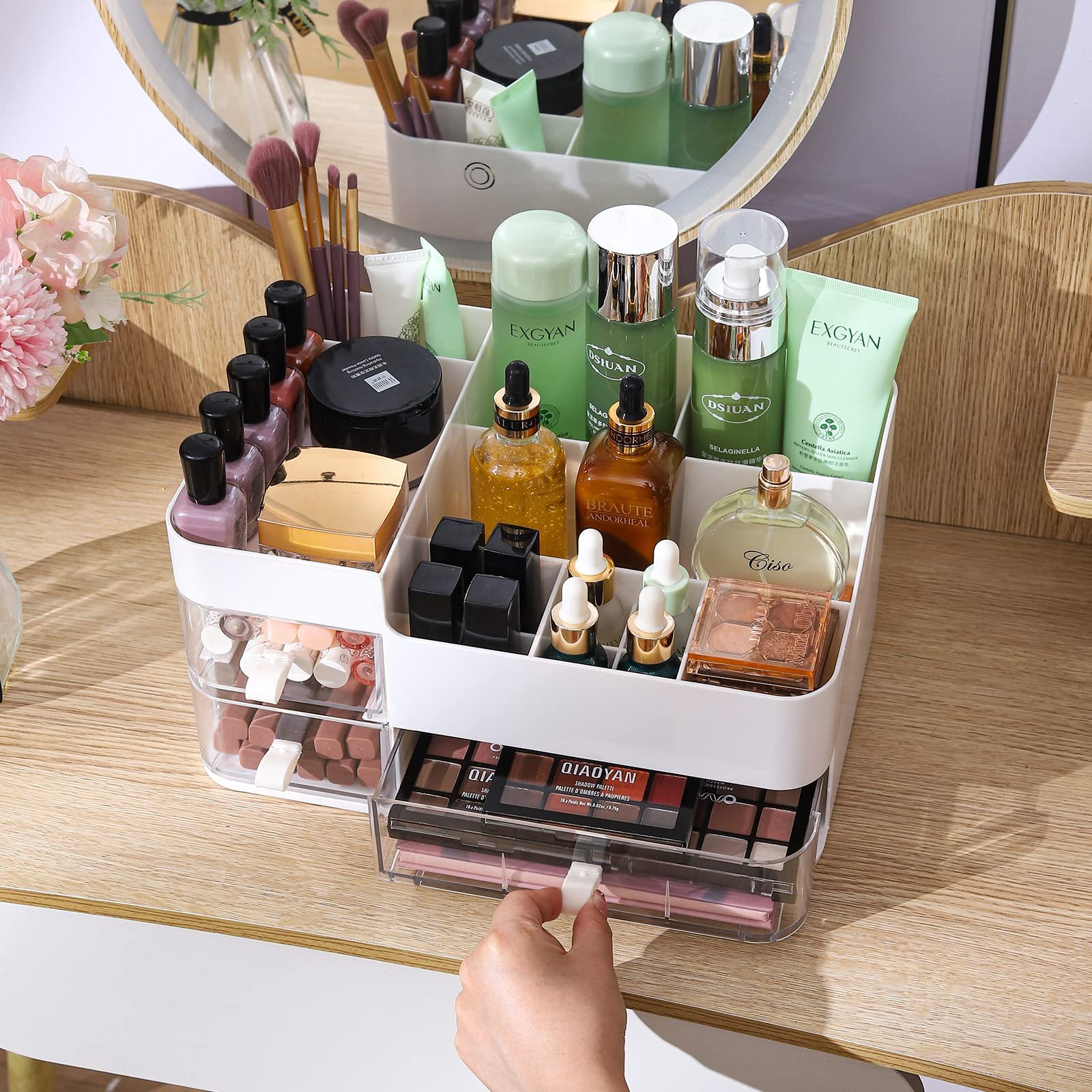 Large Vanity makeup Organizer with stackable Drawers Cosmetics Perfume Skincare Organizers