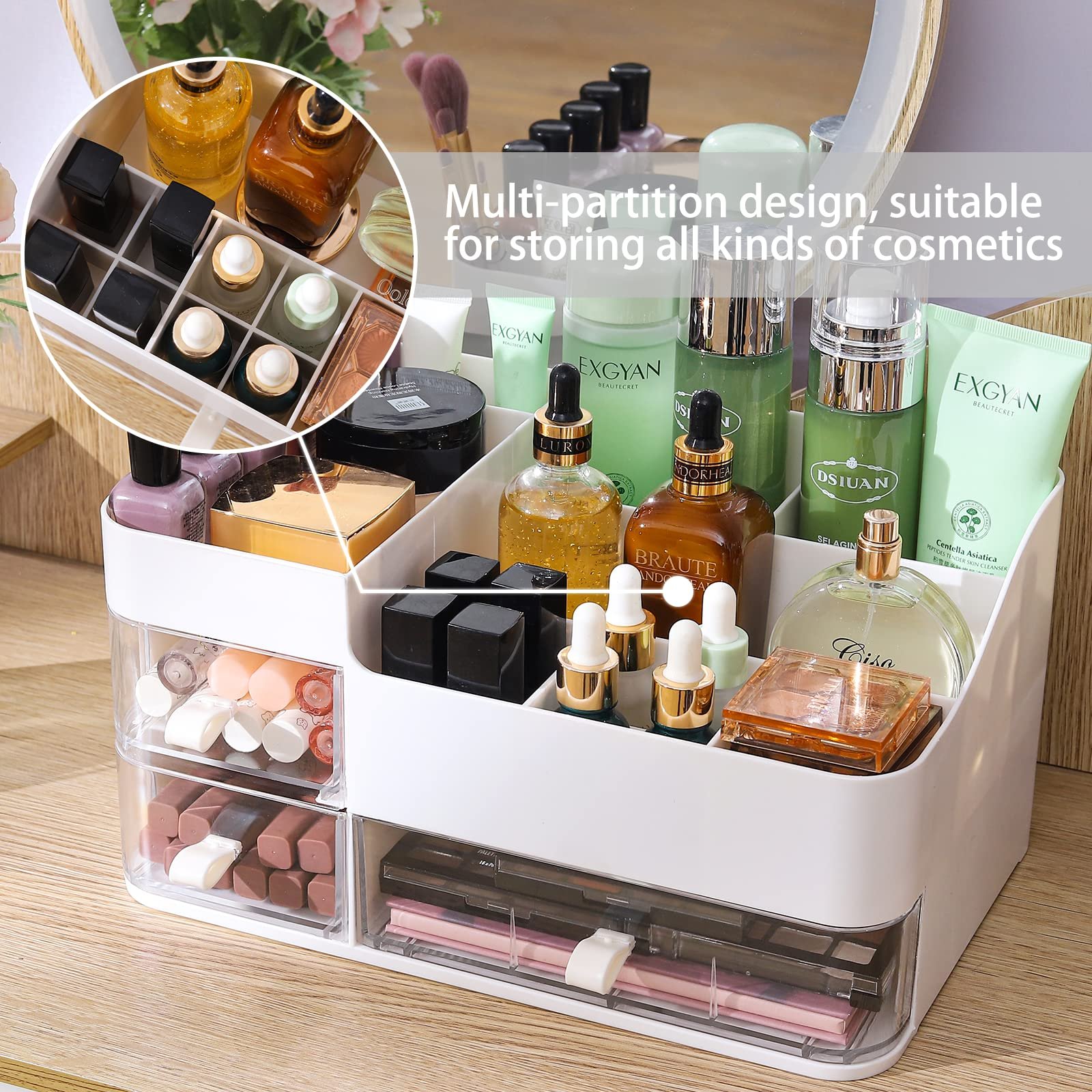Large Vanity makeup Organizer with stackable Drawers Cosmetics Perfume Skincare Organizers