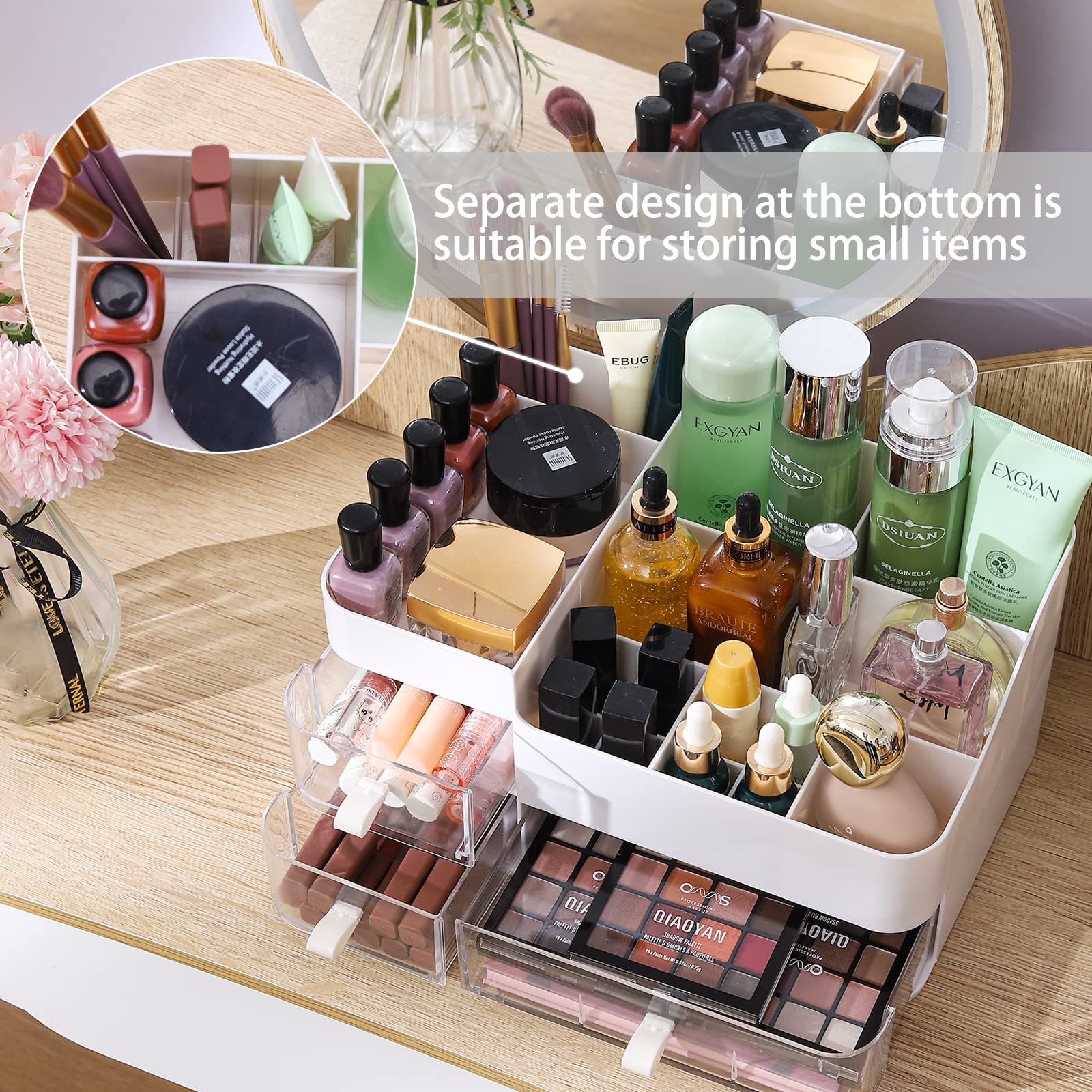 Large Vanity makeup Organizer with stackable Drawers Cosmetics Perfume Skincare Organizers