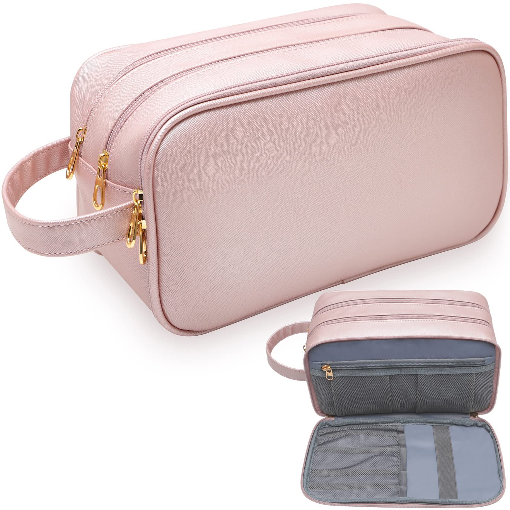 Personalized Leather Travel Toiletry Bag for Women and Men Large Travel Bathroom Storage Bags Large Cosmetic Travel Bag